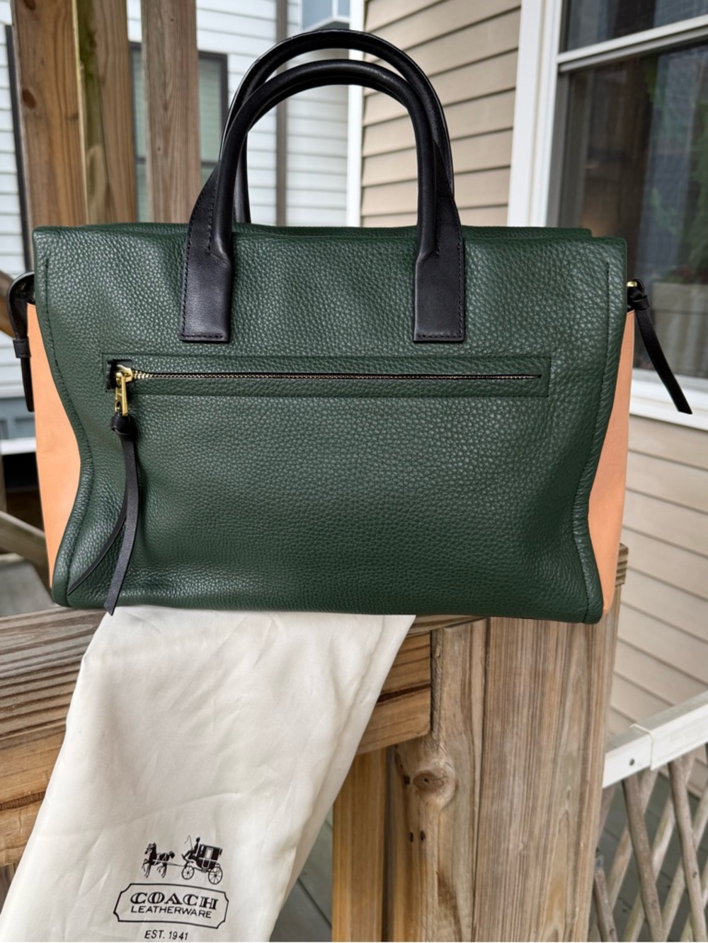 Coach Bleeker Pinnacle Carryall Satchel Crossbody Green Black Tan with COA - Picture 3 of 13